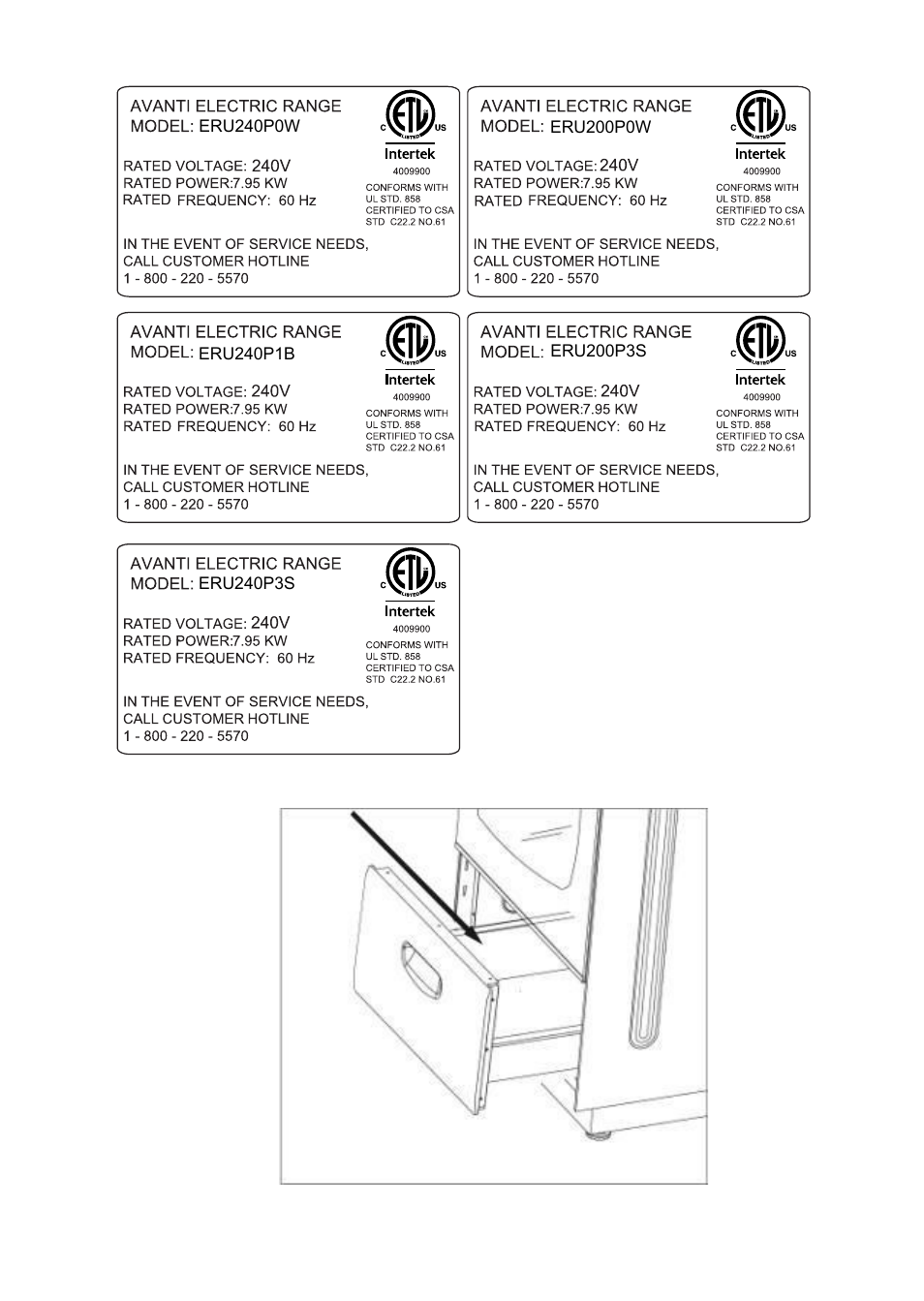 Rating label location | Avanti 20 Inch Electric Range Installation Guide User Manual | Page 66 / 68