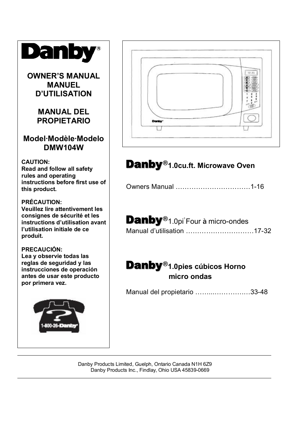 Danby DMW104W User Manual | 19 pages