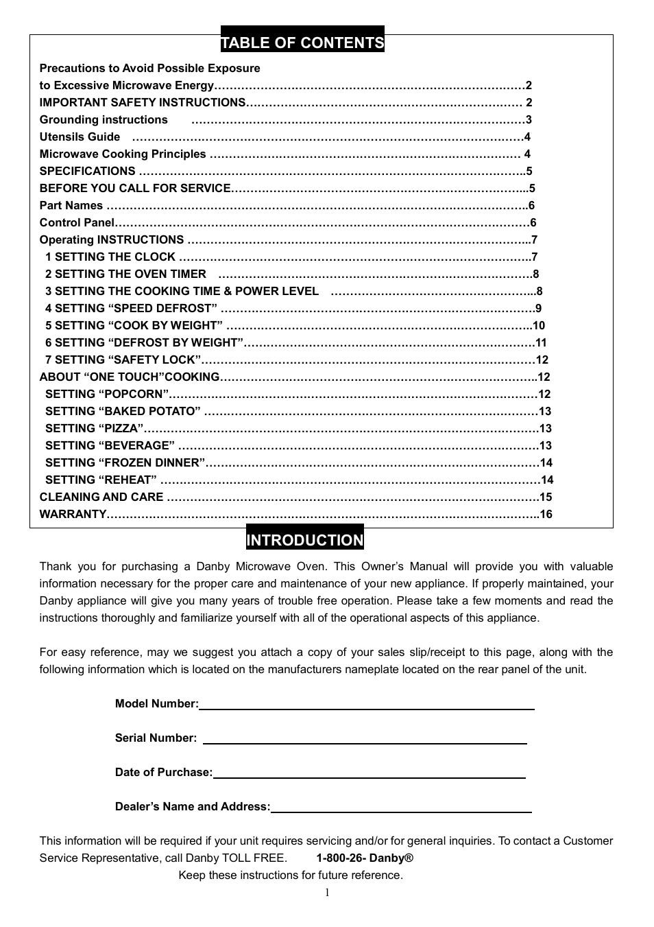 Danby DMW104W User Manual | Page 2 / 19