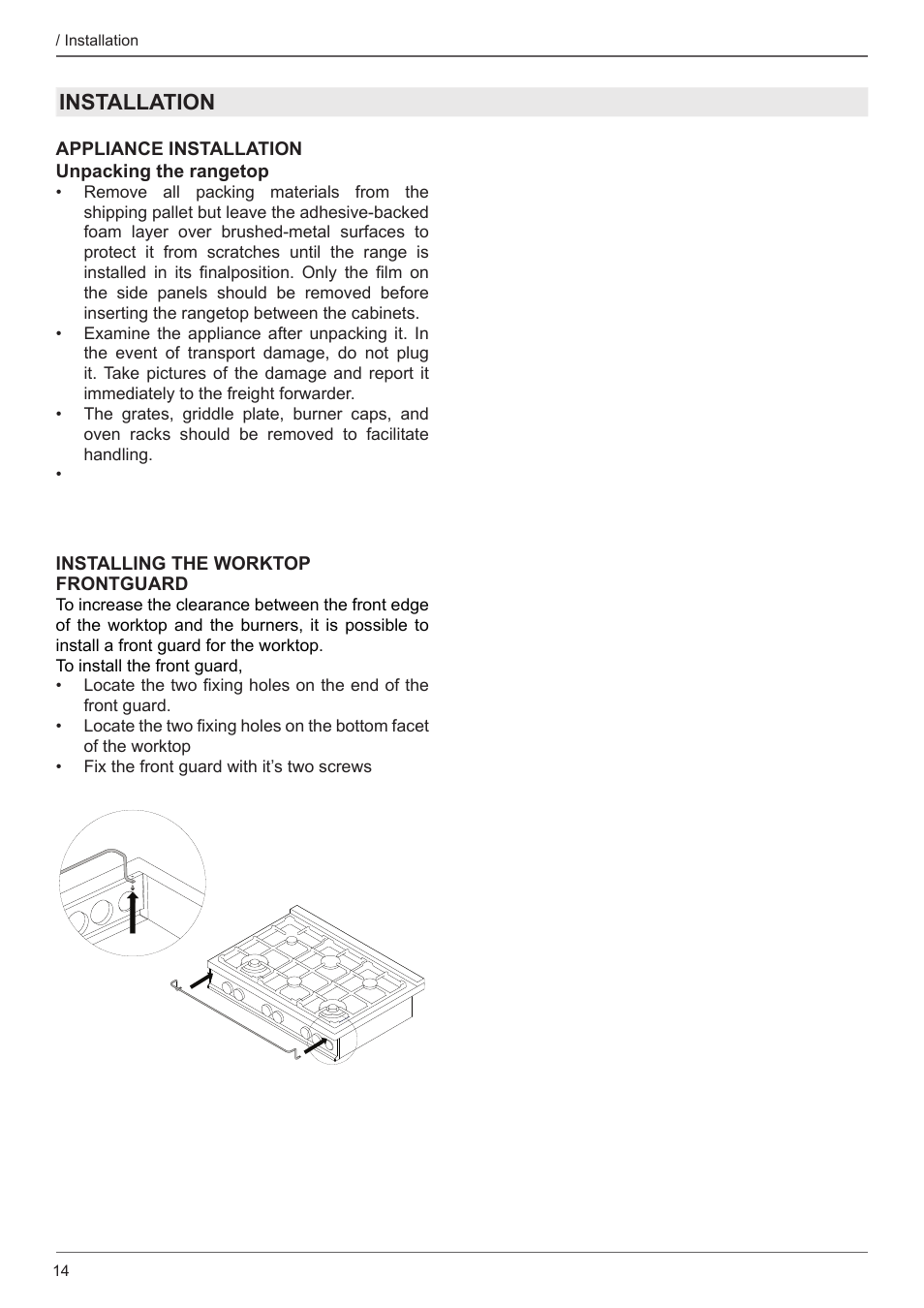 Installation | Bertazzoni Master Series 36 Inch Gas Rangetop Installation, Use & Care Manual User Manual | Page 14 / 60