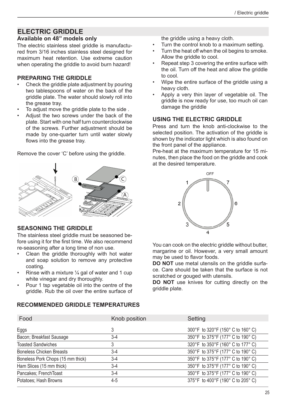 Electric griddle | Bertazzoni Master Series 36 Inch Gas Rangetop Installation, Use & Care Manual User Manual | Page 25 / 60