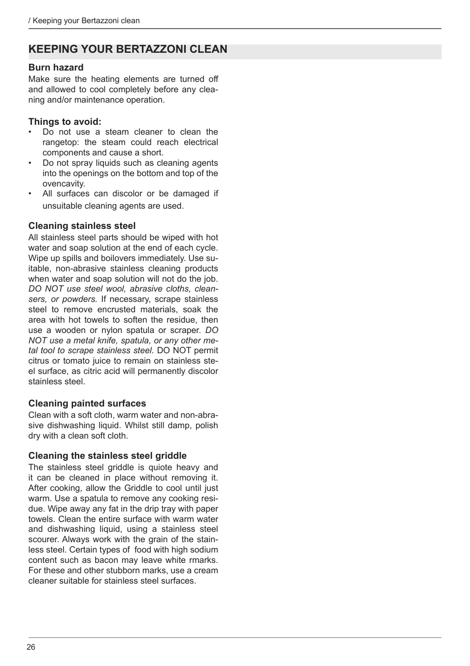 Keeping your bertazzoni clean | Bertazzoni Master Series 36 Inch Gas Rangetop Installation, Use & Care Manual User Manual | Page 26 / 60