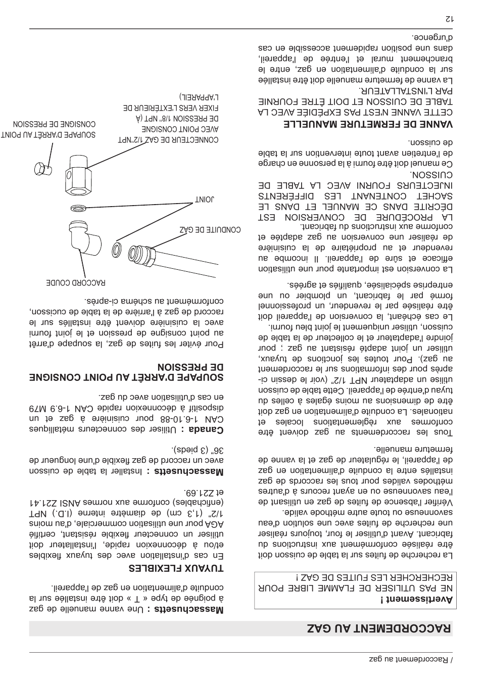 Raccordement au gaz | Bertazzoni Master Series 36 Inch Gas Rangetop Installation, Use & Care Manual User Manual | Page 49 / 60