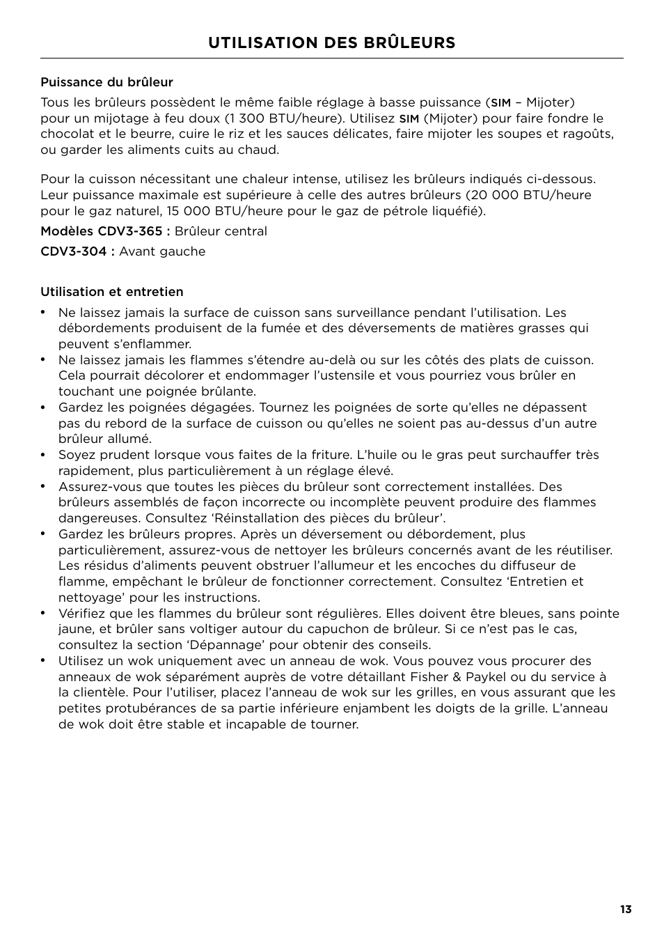 Utilisation des brûleurs | Fisher & Paykel Series 7 Professional Series 36 Inch Gas Cooktop User Guide User Manual | Page 33 / 40