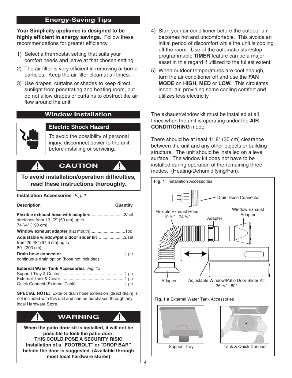 Window installation, Electric shock hazard, Energy-saving tips | Danby SPAC8499 User Manual | Page 10 / 71