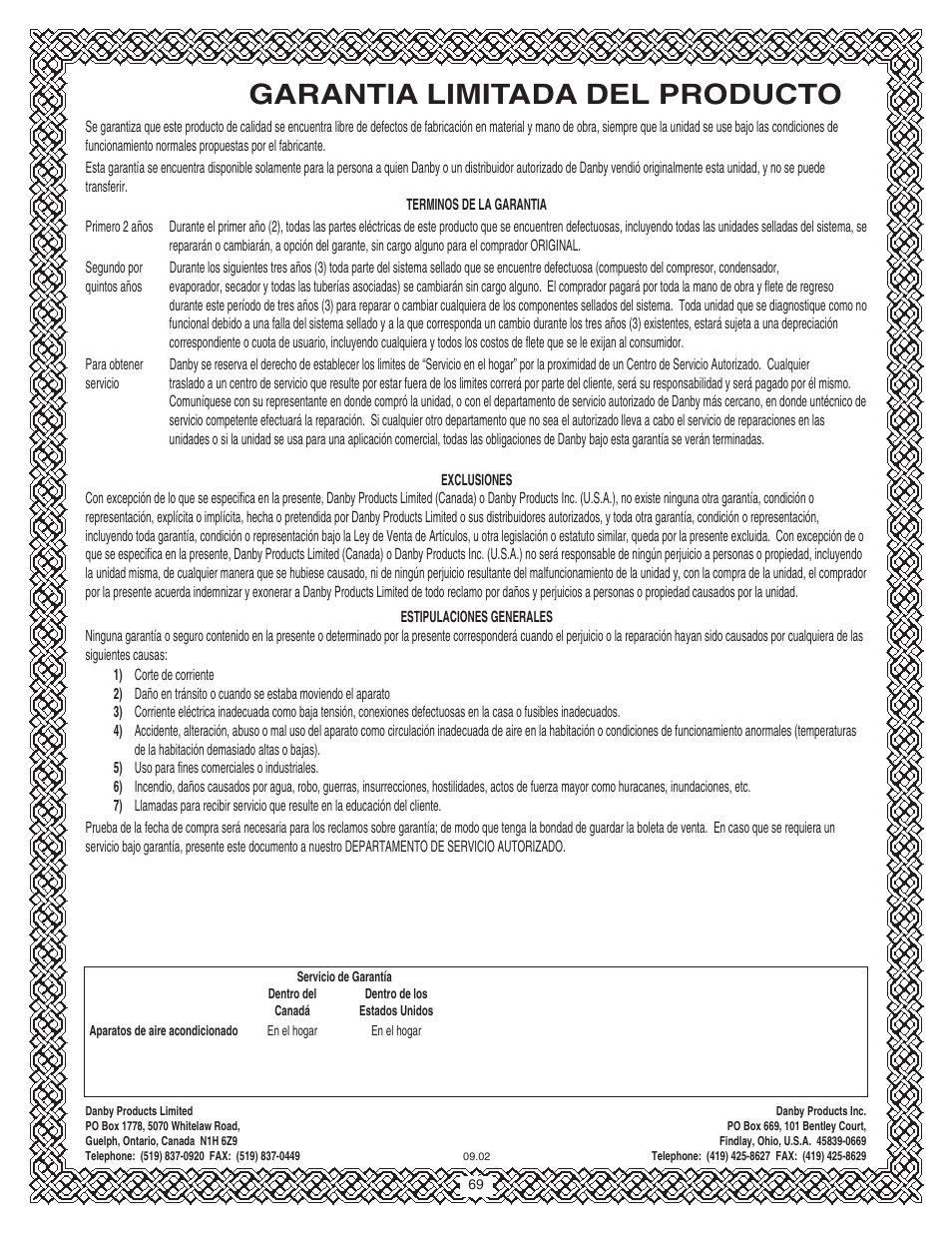 Garantia limitada del producto | Danby SPAC8499 User Manual | Page 4 / 71