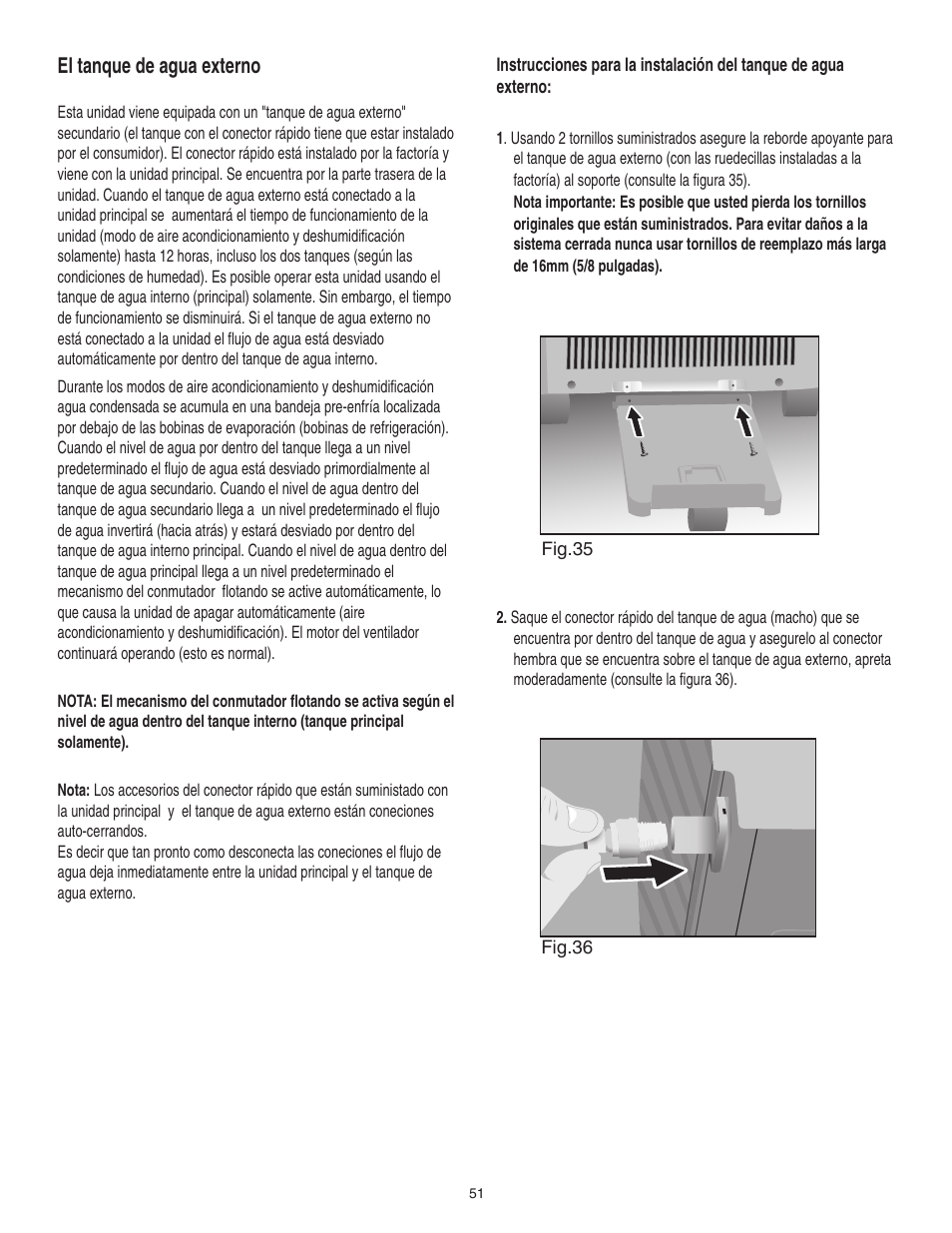 El tanque de agua externo | Danby SPAC8499 User Manual | Page 40 / 71