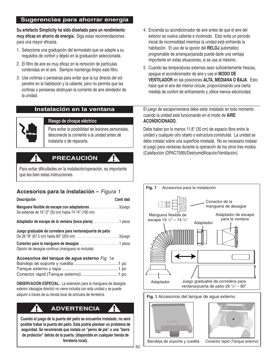 Precaución, Sugerencias para ahorrar energía, Advertencia | Danby SPAC8499 User Manual | Page 41 / 71