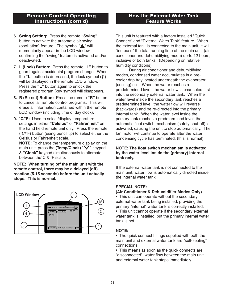 Remote control operating instructions (cont’d), How the external water tank feature works | Danby SPAC8499 User Manual | Page 43 / 71