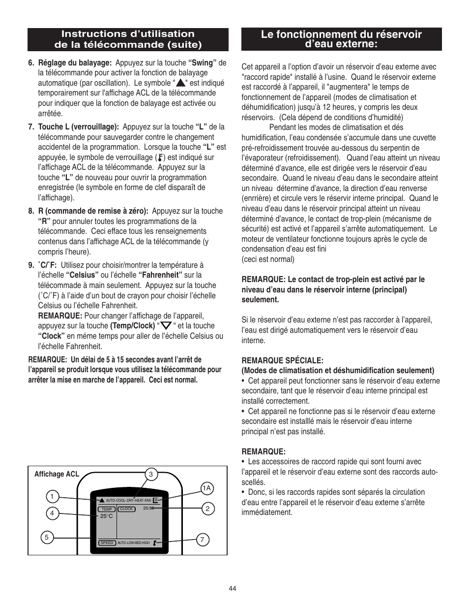 Le fonctionnement du réservoir d’eau externe | Danby SPAC8499 User Manual | Page 52 / 71