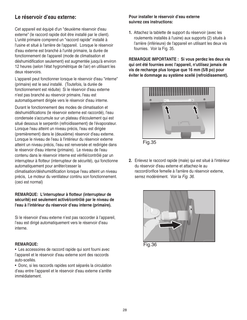 Le réservoir d’eau externe | Danby SPAC8499 User Manual | Page 58 / 71