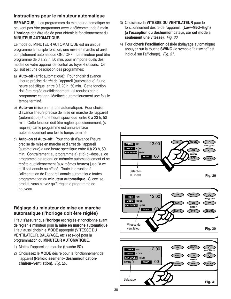 Instructions pour le minuteur automatique, Fig. 29, Fig. 30 | Danby SPAC8499 User Manual | Page 64 / 71