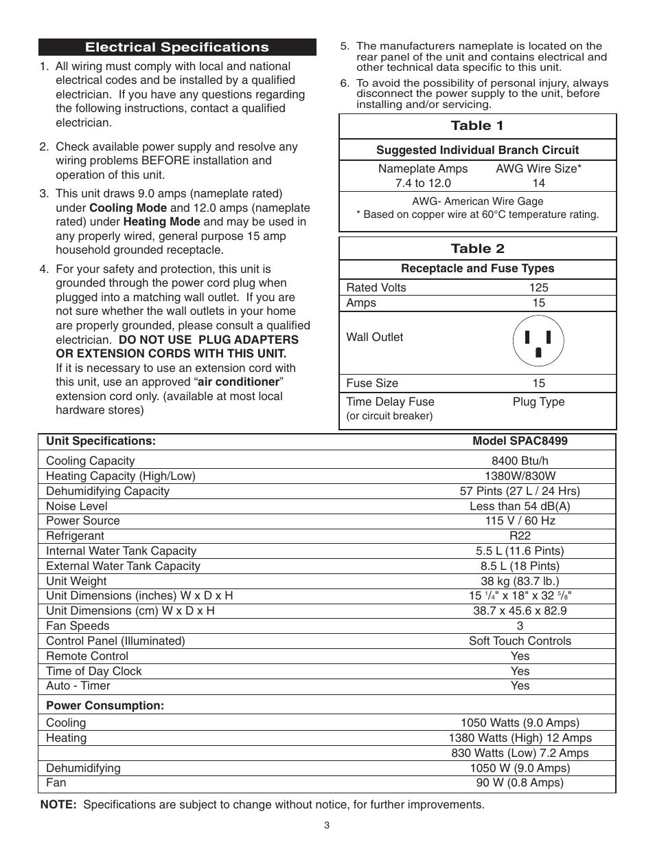 Danby SPAC8499 User Manual | Page 7 / 71