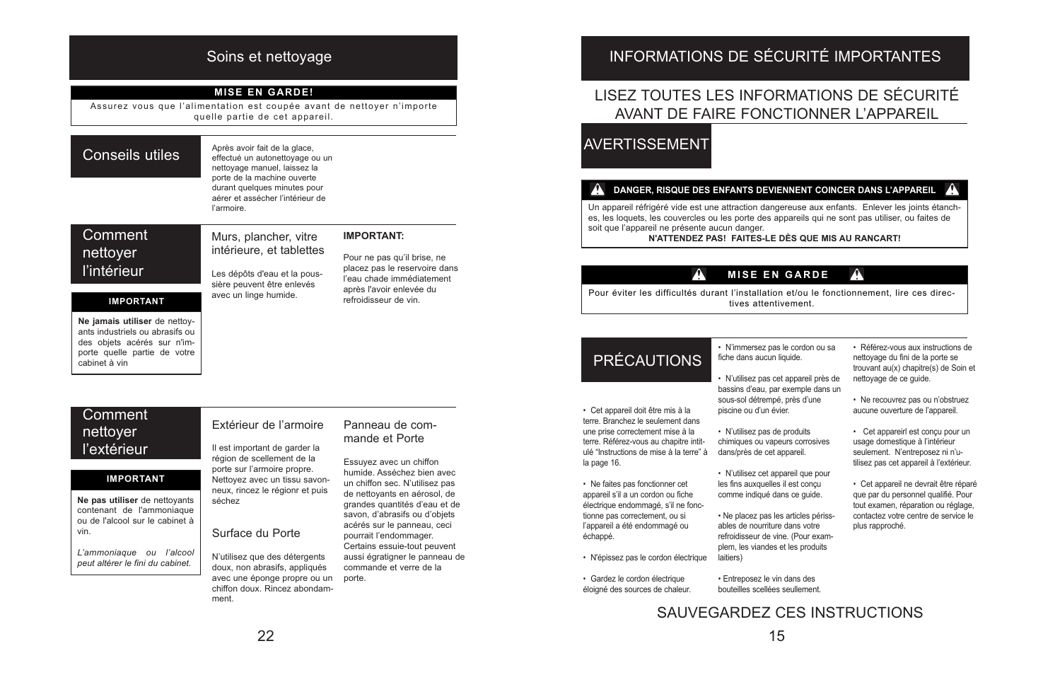 Sauvegardez ces instructions 22 conseils utiles | Danby Silhouette DWC166BLSRH User Manual | Page 17 / 20