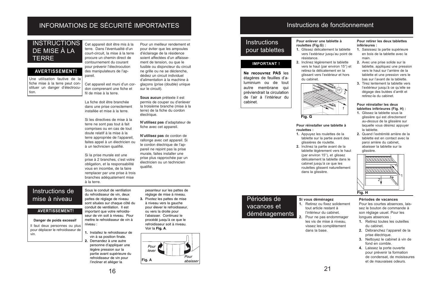 21 périodes de vacances et déménagements, Avertissement | Danby Silhouette DWC166BLSRH User Manual | Page 18 / 20