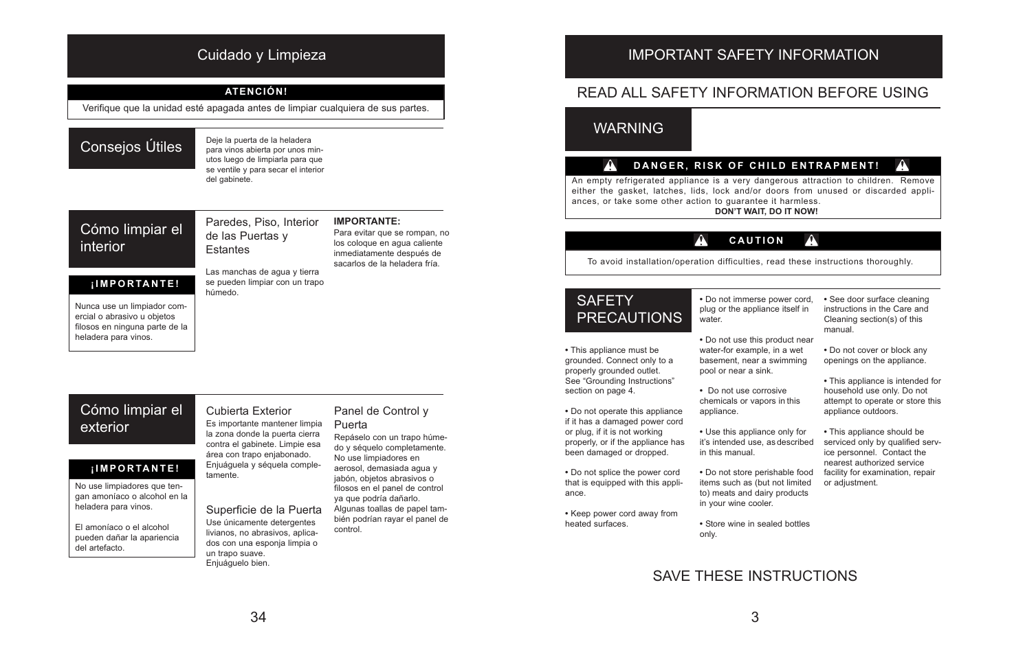 Save these instructions, 34 consejos útiles | Danby Silhouette DWC166BLSRH User Manual | Page 5 / 20