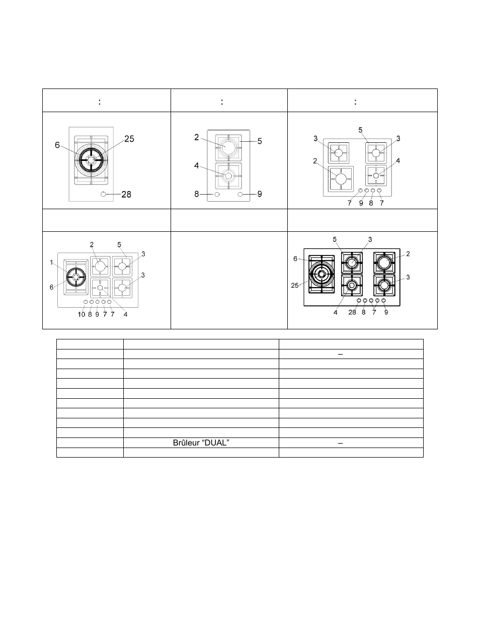 Position des composants, Gcj1ss, Gcj2ss | Gcj4ss, Gcj5ss, Gcj536ss | Summit 30 Inch Gas Cooktop Use and Care Manual User Manual | Page 26 / 40