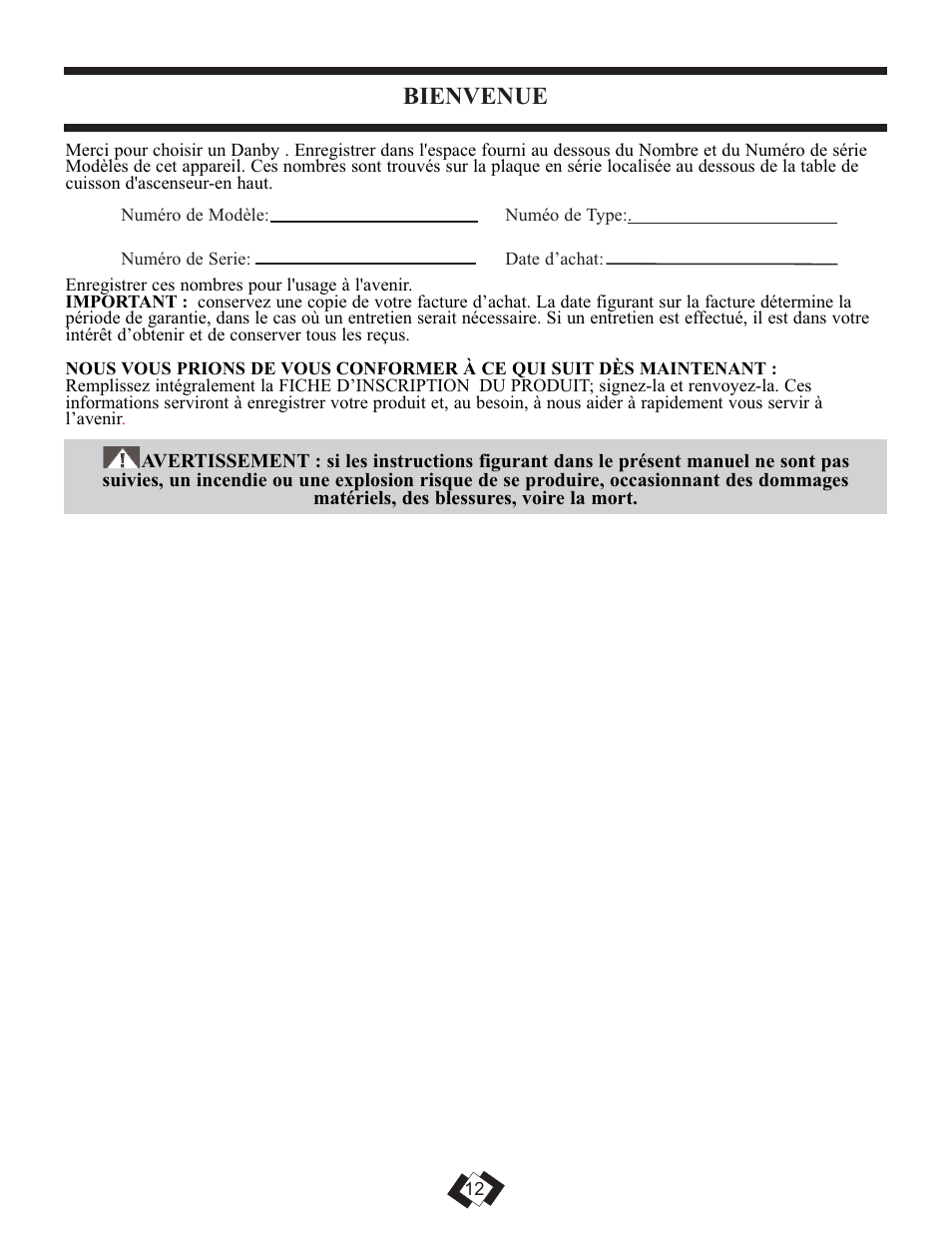 Bienvenue | Danby DER3099BL User Manual | Page 12 / 32