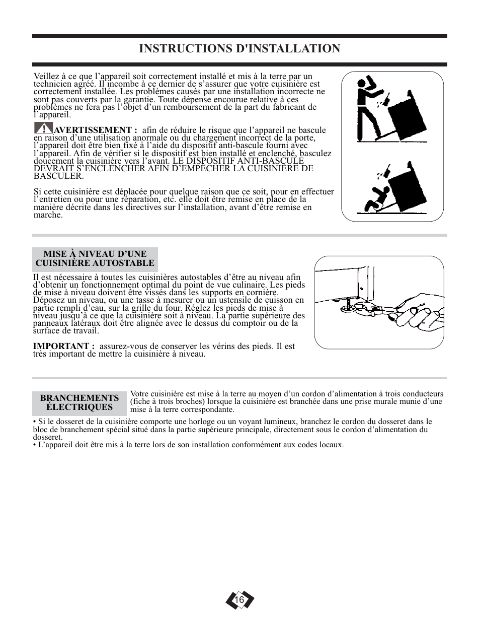 Instructions d'installation | Danby DER3099BL User Manual | Page 16 / 32