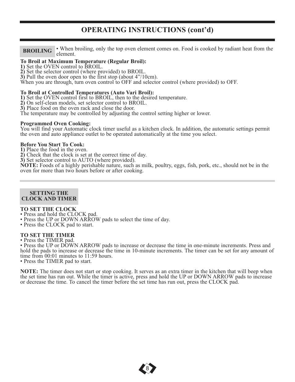 Operating instructions (cont’d) | Danby DER3099BL User Manual | Page 9 / 32