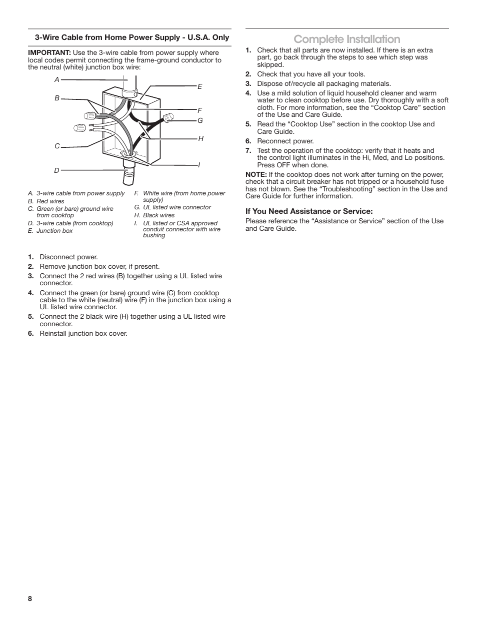 Complete installation | JennAir Lustre Stainless Series 36 Inch Induction Cooktop Installation Instructions User Manual | Page 8 / 16