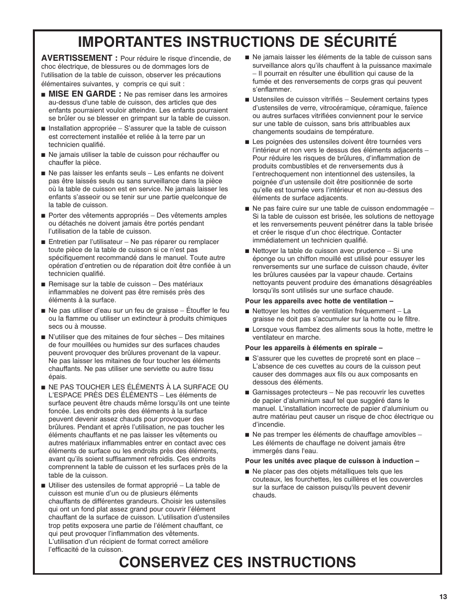 JennAir Lustre Stainless Series 36 Inch Induction Cooktop Use and Care Guide User Manual | Page 13 / 24