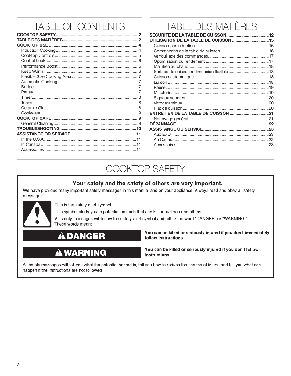 JennAir Lustre Stainless Series 36 Inch Induction Cooktop Use and Care Guide User Manual | Page 2 / 24