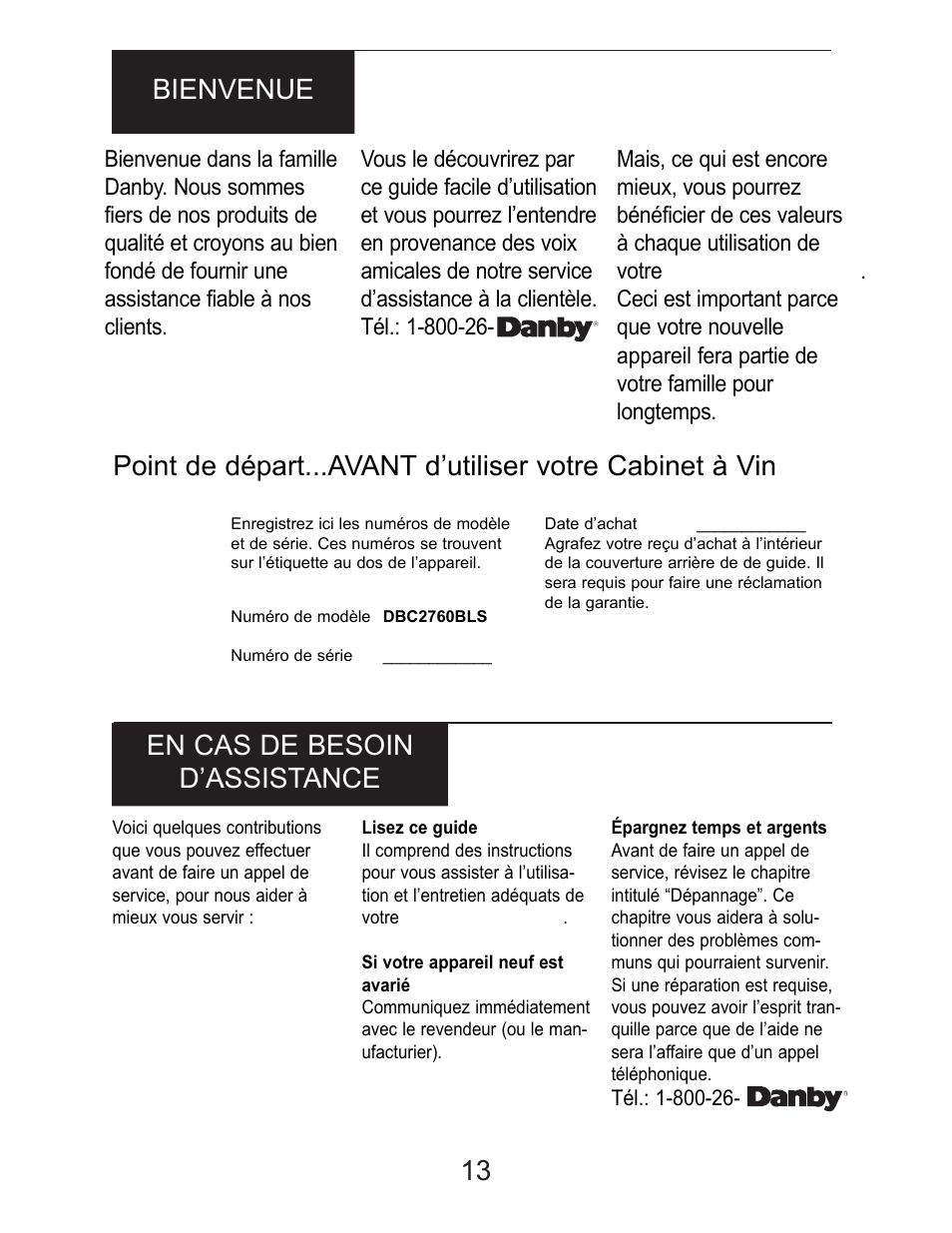 13 bienvenue en cas de besoin d’assistance | Danby DBC2760BLS User Manual | Page 14 / 35