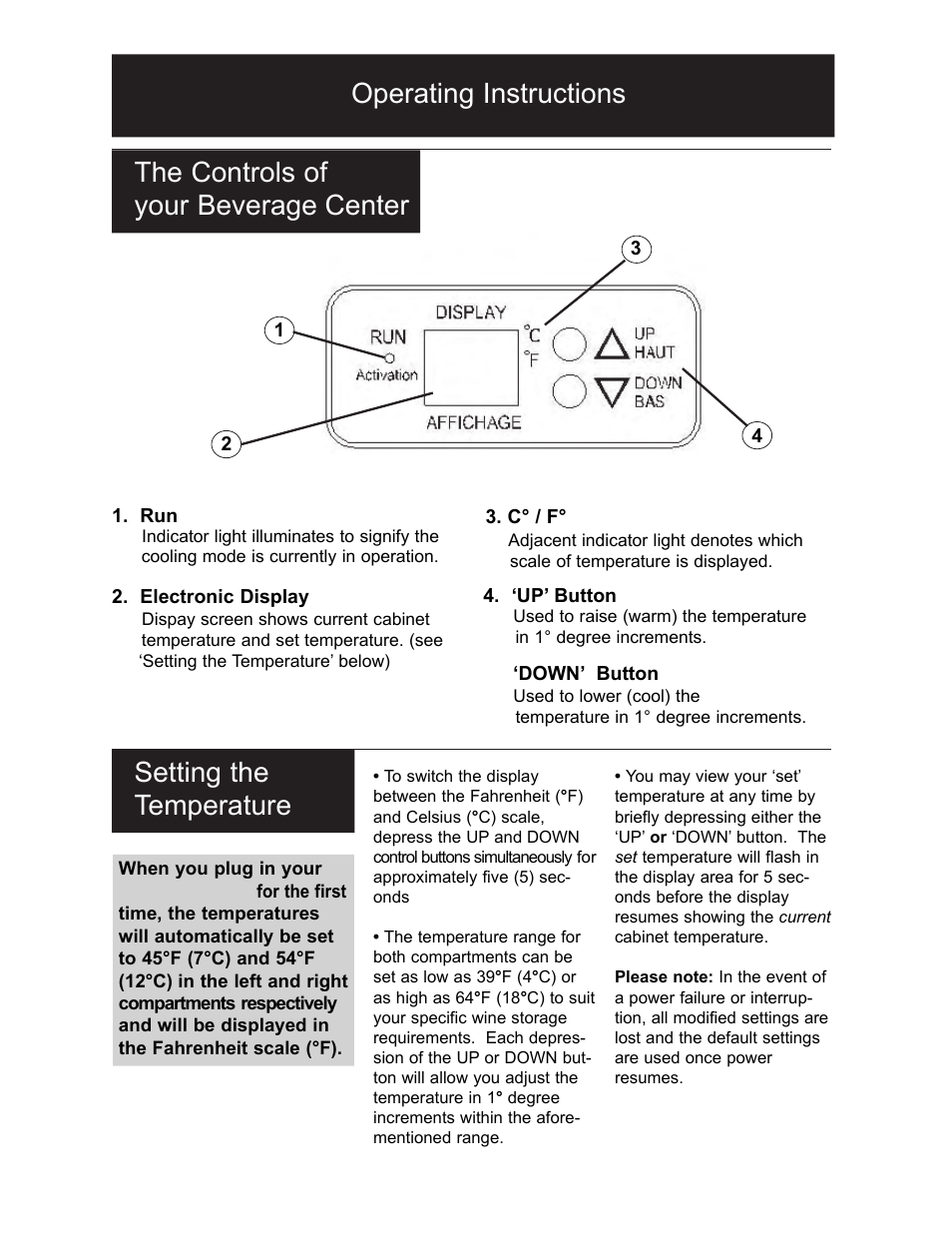 6operating instructions setting the temperature, The controls of your beverage center | Danby DBC2760BLS User Manual | Page 7 / 35