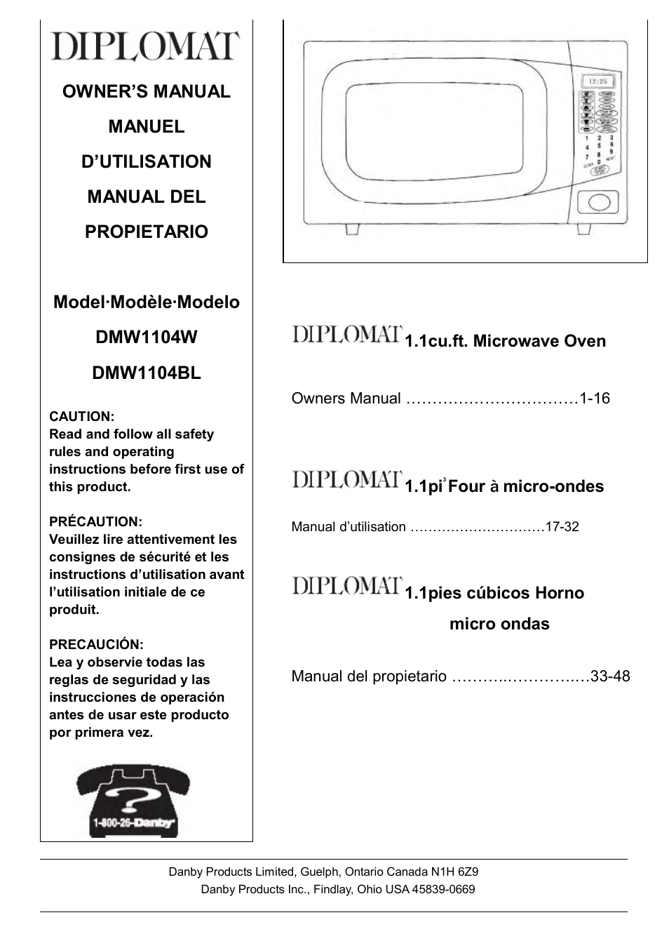 Danby DMW1104BL User Manual | 52 pages