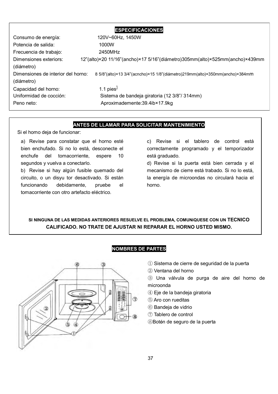 Danby DMW1104BL User Manual | Page 40 / 52