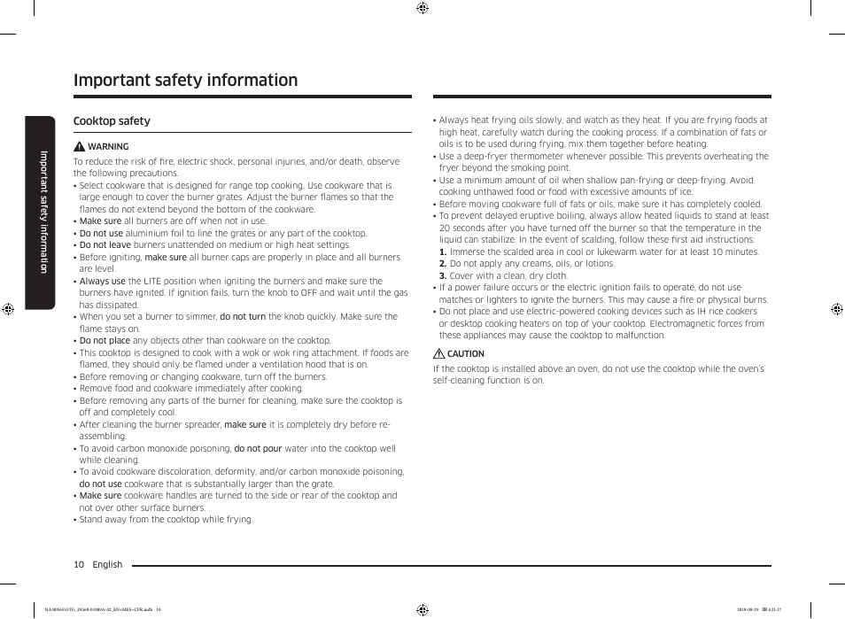 Important safety information | Samsung 36 Inch Gas Smart Cooktop Owner's Manual User Manual | Page 10 / 96