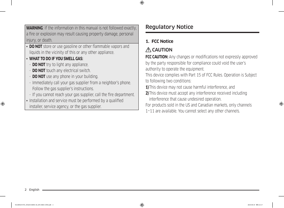 Regulatory notice | Samsung 36 Inch Gas Smart Cooktop Owner's Manual User Manual | Page 2 / 96