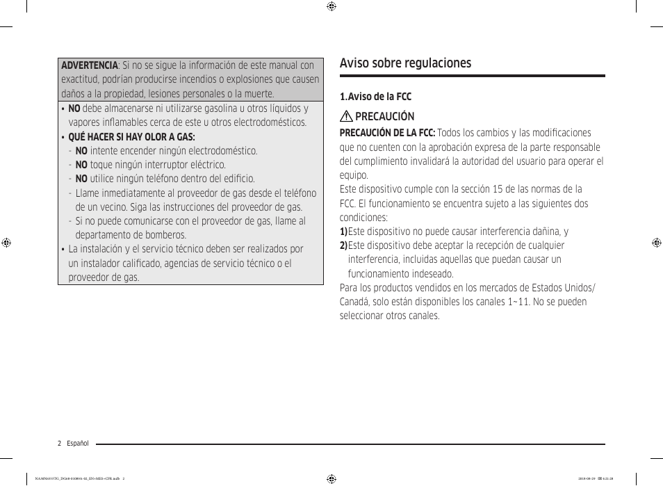 Aviso sobre regulaciones | Samsung 36 Inch Gas Smart Cooktop Owner's Manual User Manual | Page 34 / 96