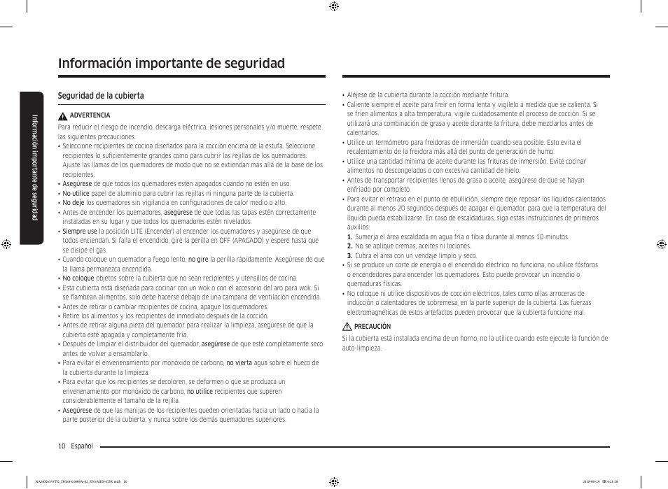 Información importante de seguridad | Samsung 36 Inch Gas Smart Cooktop Owner's Manual User Manual | Page 42 / 96