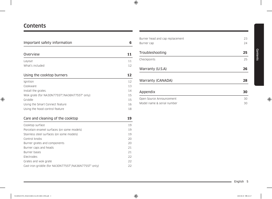 Samsung 36 Inch Gas Smart Cooktop Owner's Manual User Manual | Page 5 / 96