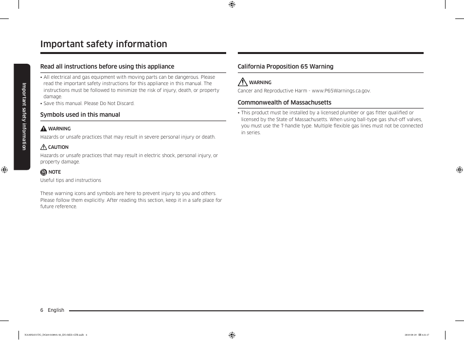 Important safety information | Samsung 36 Inch Gas Smart Cooktop Owner's Manual User Manual | Page 6 / 96