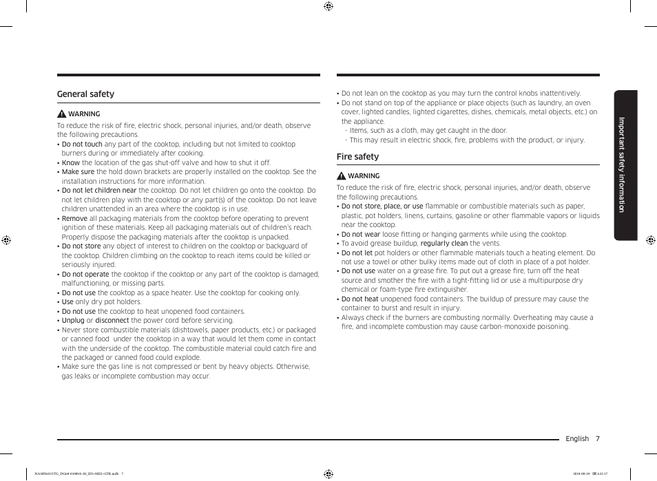 Samsung 36 Inch Gas Smart Cooktop Owner's Manual User Manual | Page 7 / 96