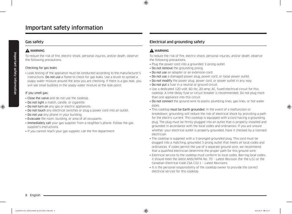 Important safety information | Samsung 36 Inch Gas Smart Cooktop Owner's Manual User Manual | Page 8 / 96