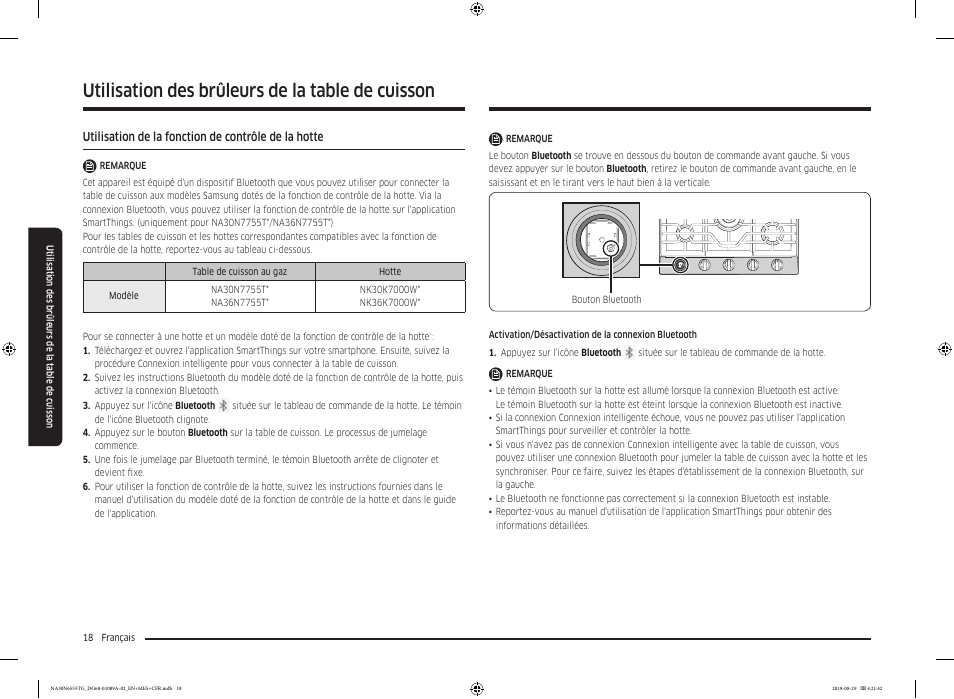 Utilisation de la fonction de contrôle de la hotte, Utilisation des brûleurs de la table de cuisson | Samsung 36 Inch Gas Smart Cooktop Owner's Manual User Manual | Page 82 / 96
