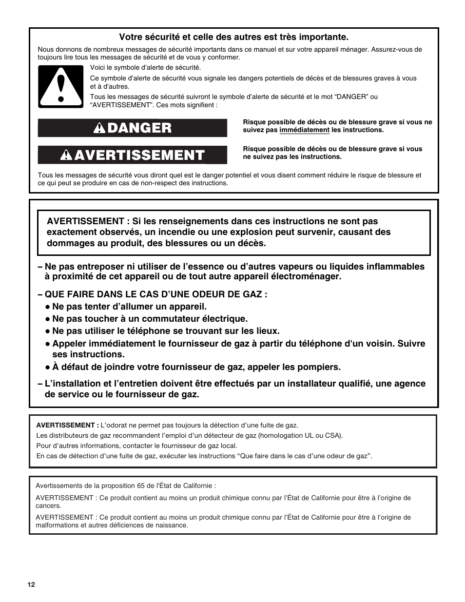 Avertissement danger | Whirlpool 30 Inch Gas Cooktop Owner Manual User Manual | Page 12 / 21