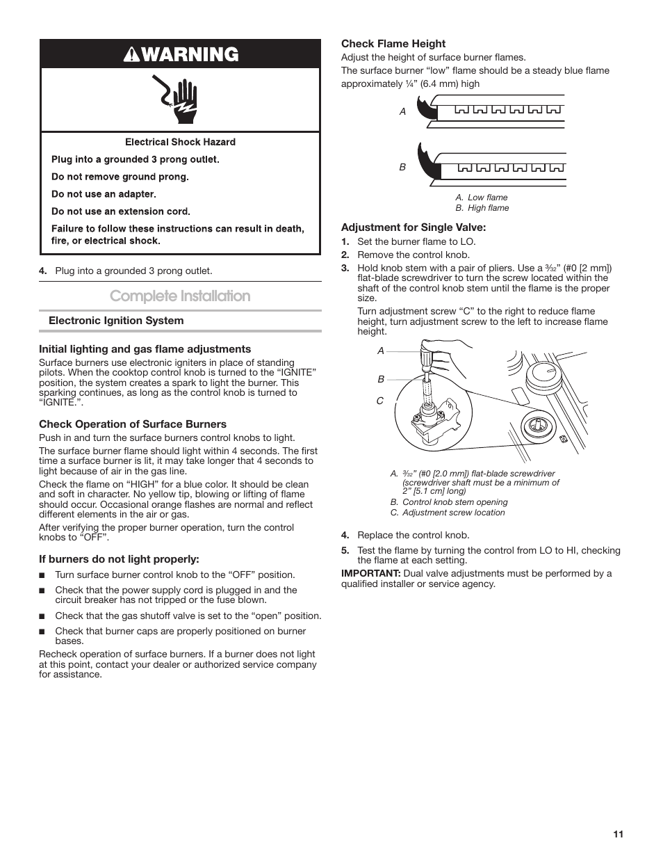 Complete installation | Whirlpool 30 Inch Gas Cooktop Installation Guide User Manual | Page 11 / 23