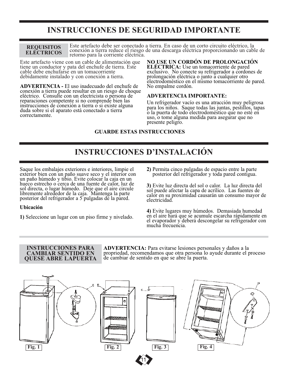 Instrucciones de seguridad importante, Instrucciones d’instalación | Danby DCRM71BLDB User Manual | Page 10 / 14