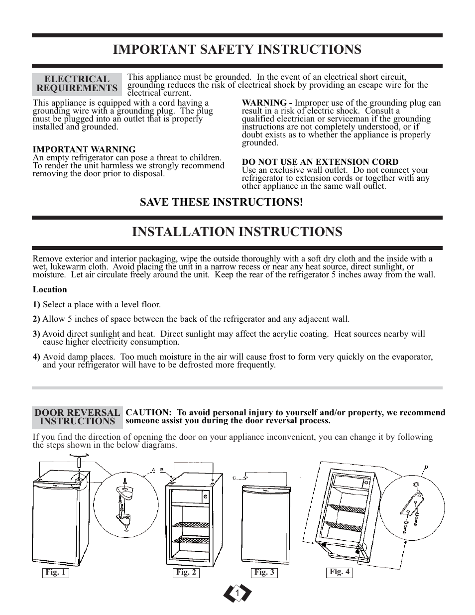 Important safety instructions, Installation instructions, Save these instructions | Danby DCRM71BLDB User Manual | Page 2 / 14