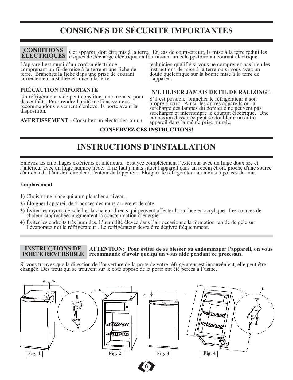 Consignes de sécurité importantes, Instructions d’installation | Danby DCRM71BLDB User Manual | Page 6 / 14