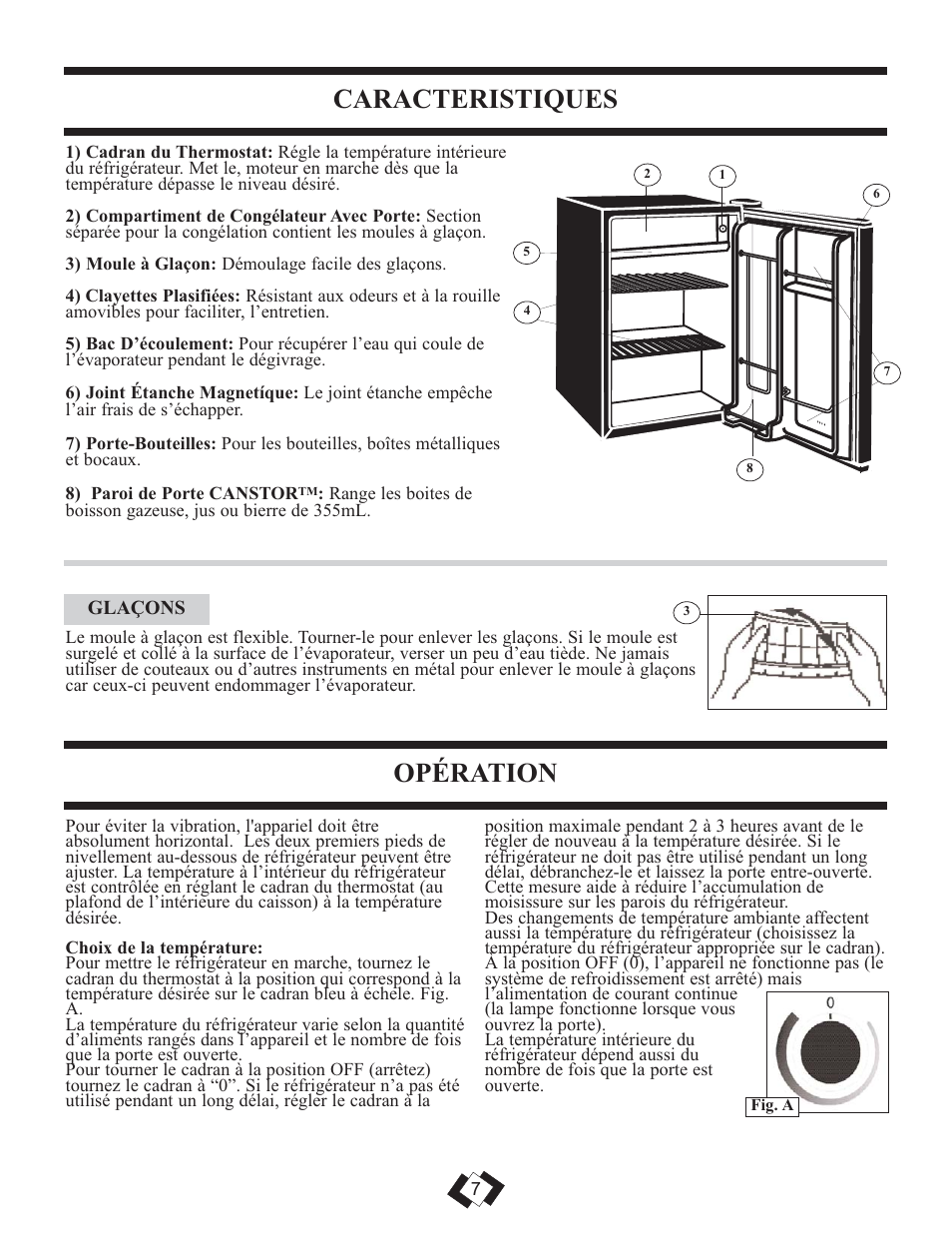 Caracteristiques, Opération | Danby DCRM71BLDB User Manual | Page 7 / 14