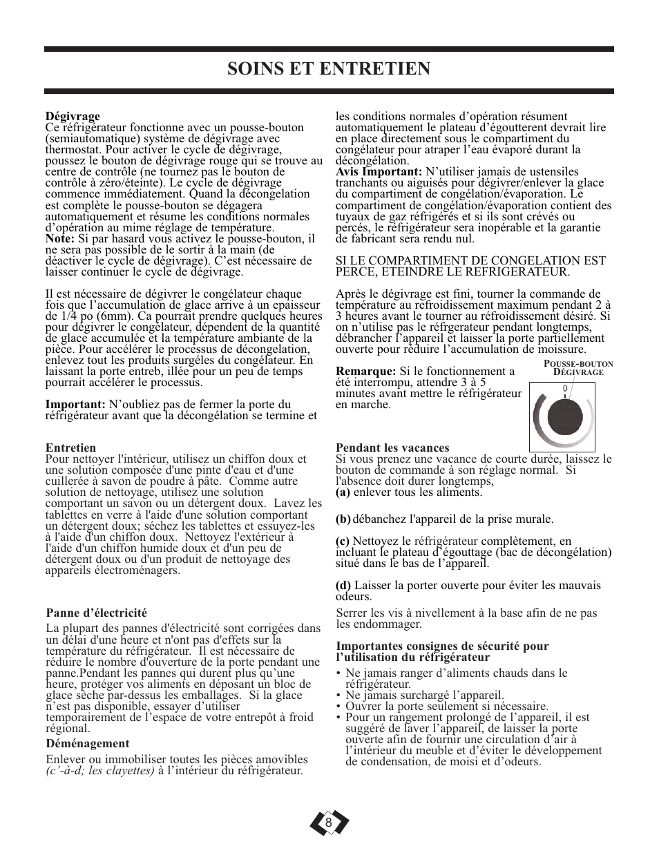 Soins et entretien | Danby DCRM71BLDB User Manual | Page 8 / 14