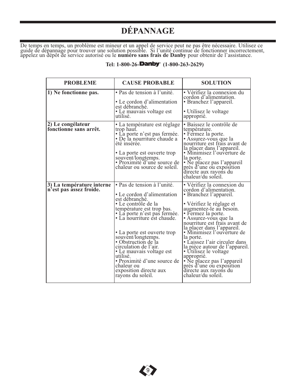 Dépannage | Danby DCRM71BLDB User Manual | Page 9 / 14