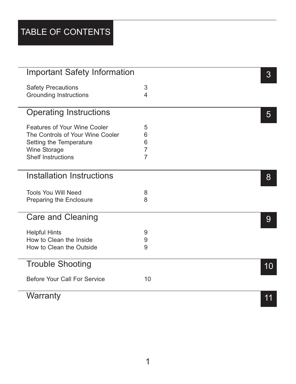 3important safety information, Operating instructions, Installation instructions | Care and cleaning, Trouble shooting | Danby DWC2727BLS User Manual | Page 2 / 34