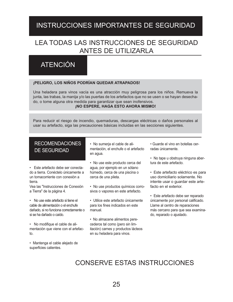 Conserve estas instrucciones | Danby DWC2727BLS User Manual | Page 26 / 34